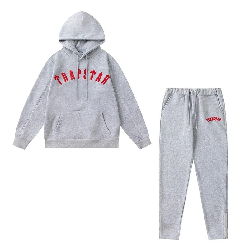 Trapstar Red Logo Men\'s Tracksuits Grey USA | 62FBNIAVP