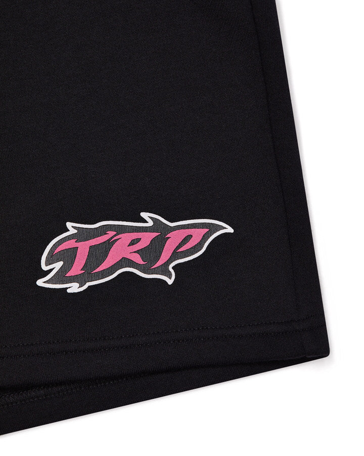 Trapstar TRP Flame Men's Shorts Black / Pink USA | 90RQWSNGY