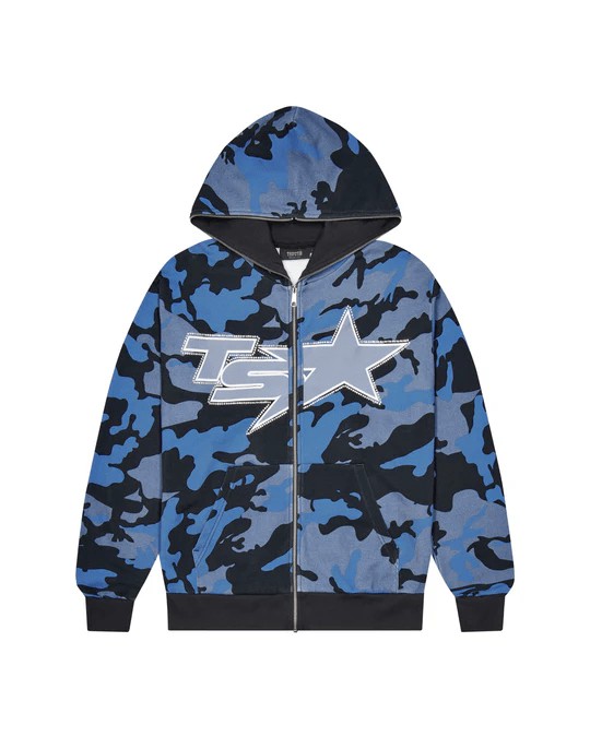 Trapstar Ta Star Men\'s Hoodies Camo / Blue USA | 09BSJPDAT