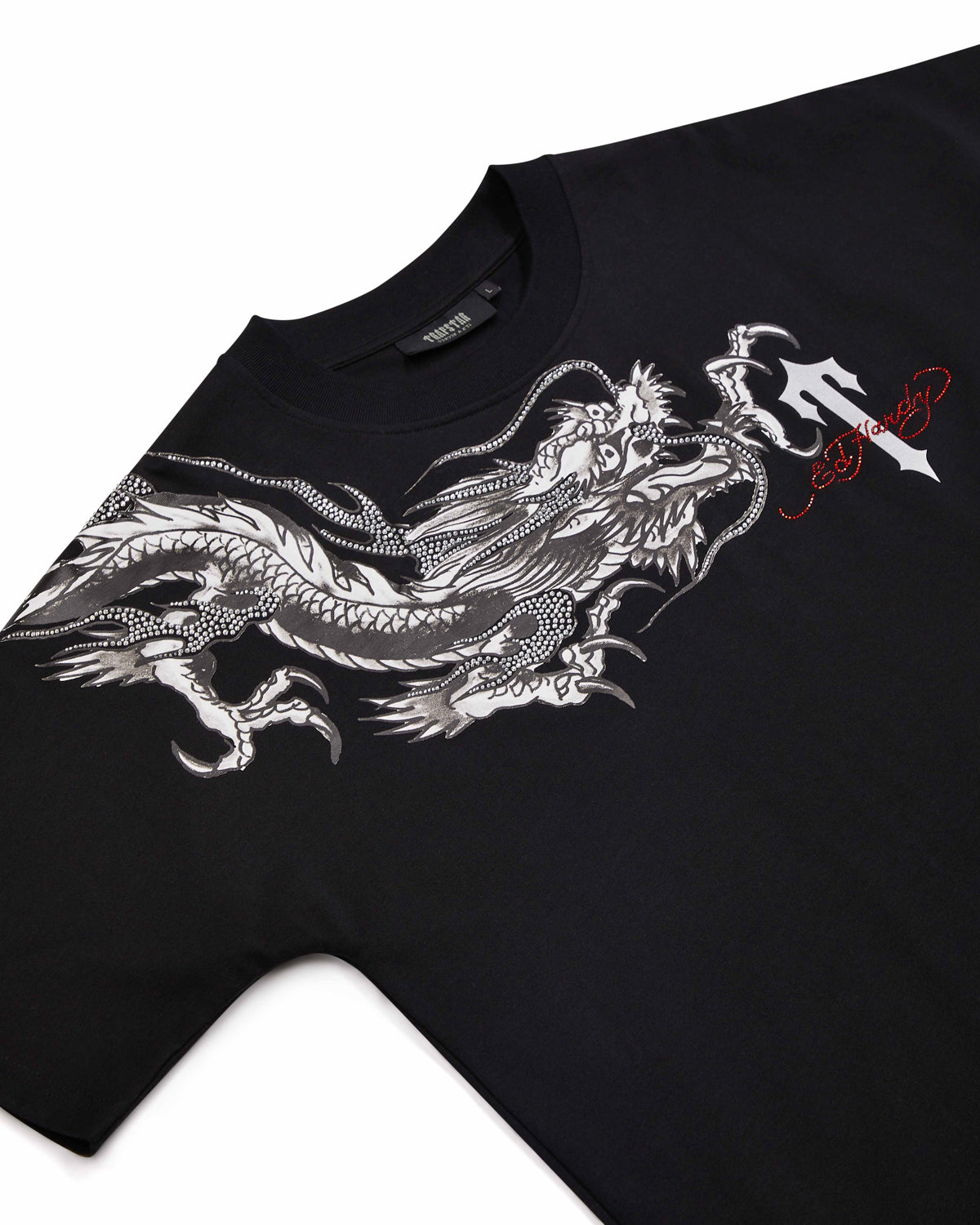 Trapstar x Ed Hardy Dragon with Diamanté Men's T-Shirts Black USA | 85XRCVAJK