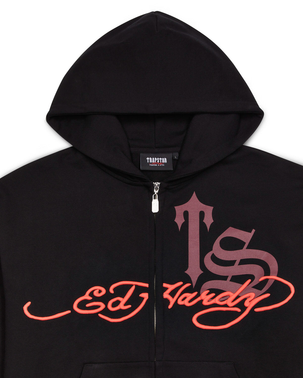 Trapstar x Ed Hardy Script Men's Hoodies Black / Red USA | 71RVPDBFM