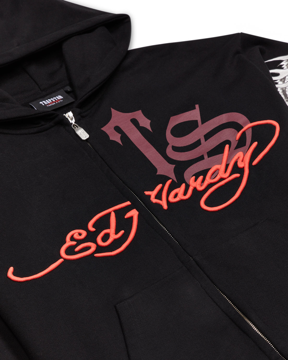 Trapstar x Ed Hardy Script Men's Hoodies Black / Red USA | 71RVPDBFM