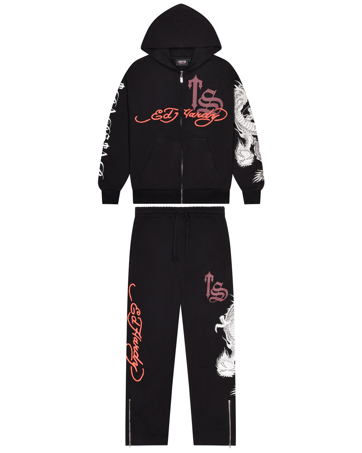 Trapstar x Ed Hardy Script Men's Hoodies Black / Red USA | 71RVPDBFM